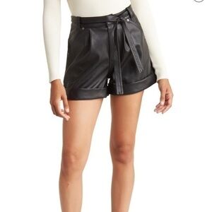 NWT Blank NYC Faux Leather Belted Shorts High Waisted Olive Green 30
